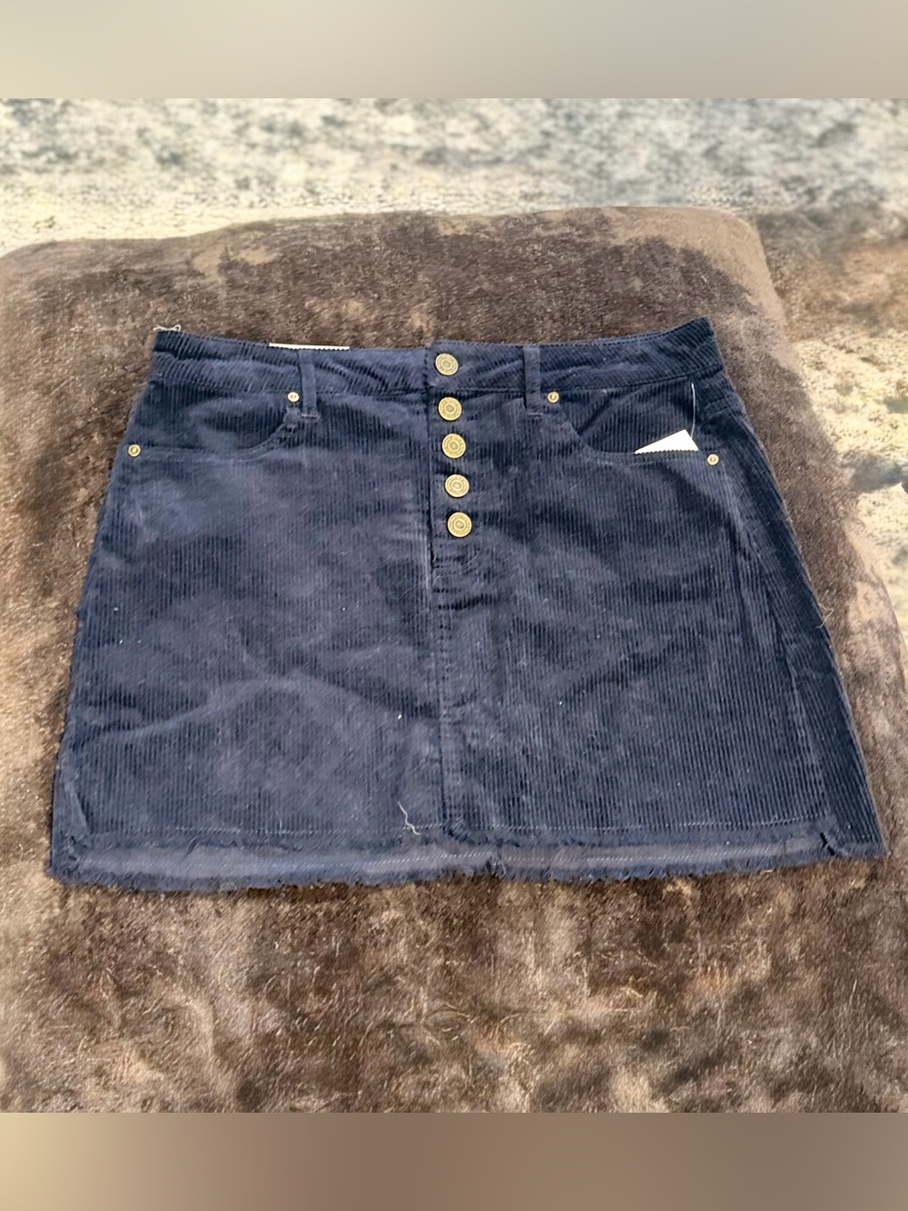 Classic Navy Corduroy Button-Front Mini Skirt